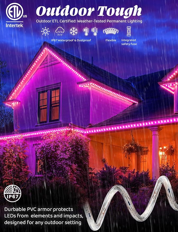 WYZworks 1656LEDs 150ft LED Outside Rope Lights, Outdoor ETL Certified Waterproof Permanent 360 Degree Light Emitting, Flexible Tube, Connectable, Christmas Palm Tree Exterior Landscape, Pink