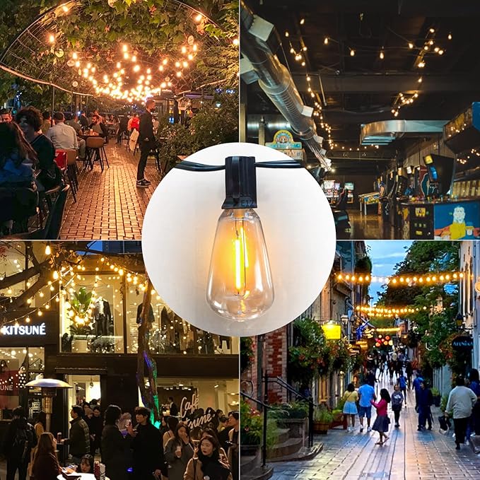 Achin String Lights for Outside 400FT(100ft*4) 2200K Warm Edison String Lights with 200+12 LED Vintage ST38 Bulbs Shatterproof Patio Lights Outdoor Waterproof for Yard Market Bistro Gazebo