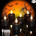 6 pcs Rechargeable Halloween Black Flameless LED Tea Light Candles Halloween Pumpkins Lights for Holiday Decor, Theme Party Decor(Black)