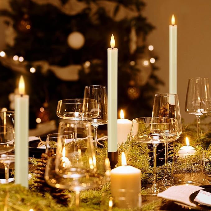 Flameless Taper Candles Battery Operated, Ivory LED Candles with Flickering Flame, 10.23" Plastic Electric Candlesticks, Remote Control & Timer for Home, Wedding, Christmas Decoration (Set of 6)