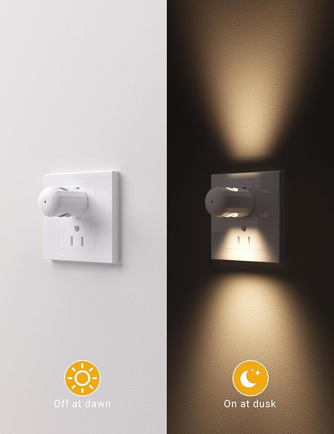 6-Pack Mini LED Plug-in Night Light, Auto On/Off with Dusk to Dawn Sensor, 2700K Warm White, 360° Adjustable Lighting for Bedroom, Bathroom, Hallway, Stairs, Kids Room