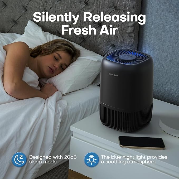 POMORON Air Purifiers for Bedroom Home, Air Filter Cleaner with Fragrance Sponge, H13 True HEPA Filter for Smoke, Allergies, Pollen, Pet Dander, Odor, Dust, Portable Air Purifier for Bedroom Office
