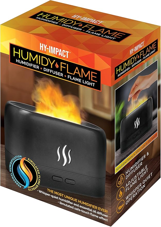 Humidy Flame by HY-IMPACT Noiseless Humidifier, Air Diffuser for Home & Office, Portable Aroma Diffuser Great for Yoga or Relaxation, Essential Oil Diffuser, LED Lighting is Safe to Touch