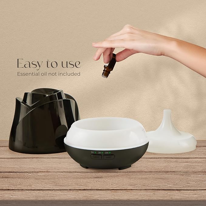 Earnest Living Rose Essential Oil Diffuser 150ml – Mini Ultrasonic Aromatherapy Humidifier for Bedroom & Desk, Quiet Mist, USB Powered, 7-Color Night Light, Valentine's Gift for Women, Solid Black