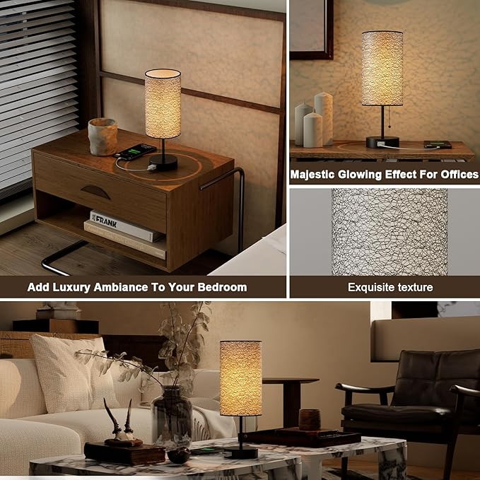 Table Lamp for Bedroom,Nightstand Lamp for Bedside with AC Outlets,Adjustable 3color LED Light Desk Lamp for Home Decor,Included Bulb and Lamp Shade(Black-OnlyAC, 1PCS)