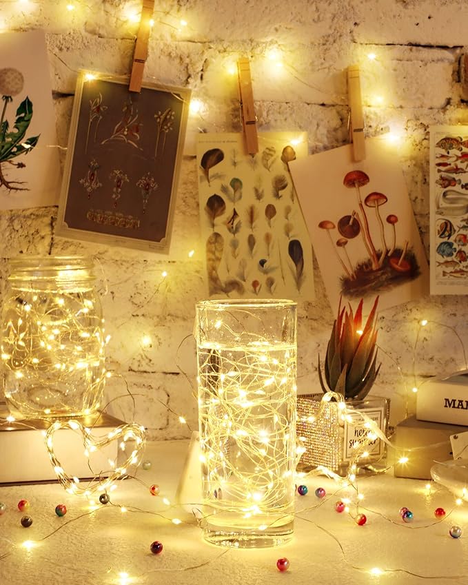 Riakrum 7ft 20 Fairy Lights Battery Operated [3 Styles], LED String Lights Bulk Waterproof String for Christmas Mason Jars Wedding Engagement Party Decorations Table Centerpiece(Warm,50 Pack)