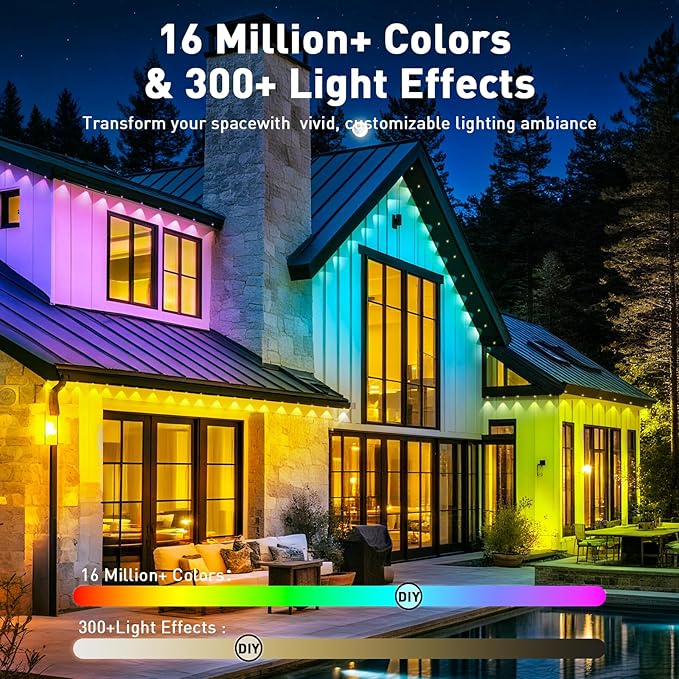 150FT Permanent Outdoor Lights, Smart RGB Eaves Lights with App/Remote Control, LED IP67 Waterproof Outdoor Lighting for Halloween Christmas Holidays Daily Party House Roof Lighting