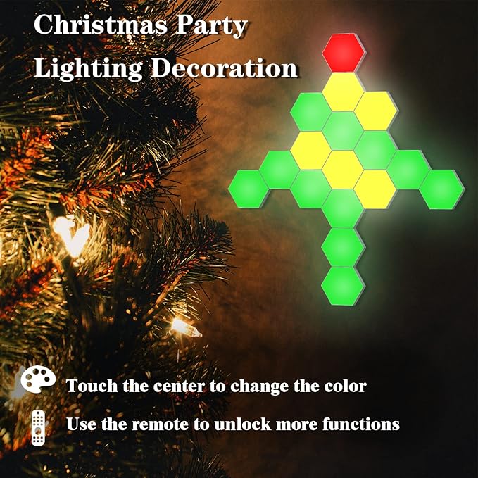 Hexagonal Wall Light Modular Touch Sensitive Lights Creative Geometry Assembly LED Hexagon Lights Suitable for Iving Room,Bedrooms,DIY Lovers, Gifts (6 Pack)