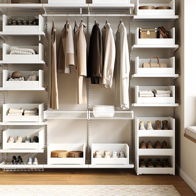 FOUCSSOMEI 4-Tier Stackable Closet Organizer and Storage Stackable Shelves – Heavy-Duty Darwers Wood & Metal, Easy Assembly, Space-Saving Vertical Storage for Bedroom, Closet, Patent Design