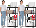 IRIS USA 4-Shelf Light Duty Plastic Storage Shelves, 200lb Capacity, 48" H x 24" W x 12" D, Medium Modular Shelving Unit Storage Organizer for Bathroom, Laundry, Garage & Home, Storage Rack - Black