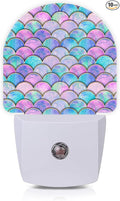 Pink Mermaid Fish Scales Night Lights Plug into Wall for Girls Boys Room,Night Light LED Lamp Dusk to Dawn Sensor Round Lamp for Bedroom Bathroom Hallway Home Wall Decor