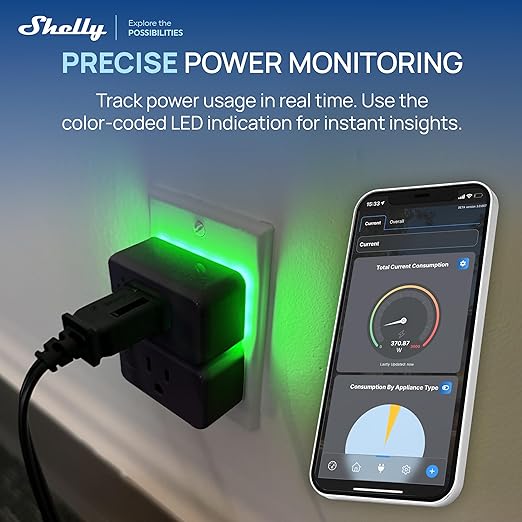 Shelly Smart Plug UL, WiFi, Bluetooth, Zigbee, Matter Outlet with Power Metering, Works with HomeKit, Google Home, Alexa, Home Assistant, Smart Socket, Easy Setup, Remote Control, Plug US Gen4 Black