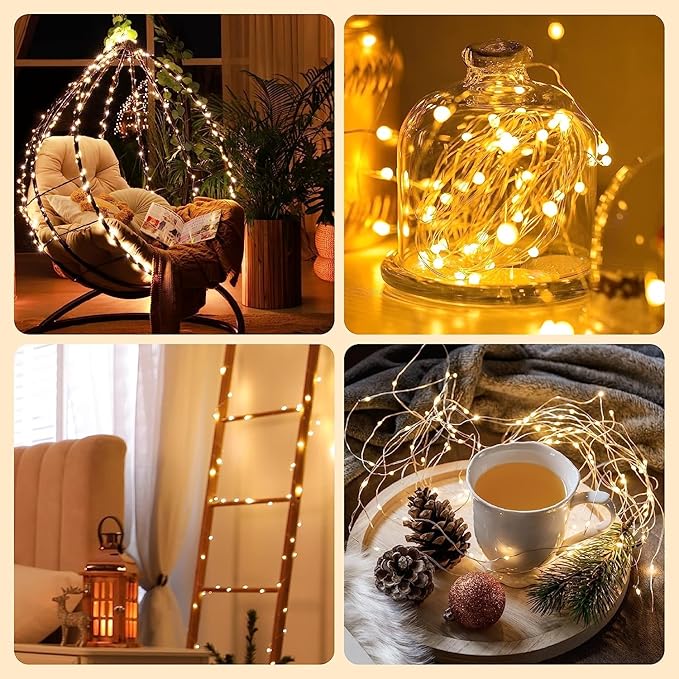 Twinkle Star 33ft LED Fairy Lights - Warm White, Battery Operated, 2 Pack