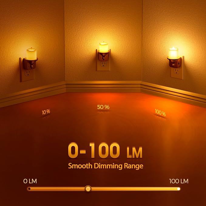 Briignite Candle Night Light, Amber Night Lights Plug into Wall 2 Pack, LED Vintage Night Light with Light Sensor, 0-100LM Dimmable Nightlight Plug in, Nightlight for Kids Hallway Bathroom Bedroom