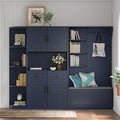 Multifunctional Hall Tree with 4 Hooks, Wood Hall Tree with Open Shelving and Flip Hidden Shelf, Left-Right Combination Coat Rack (can be Used Separately), Entryway Bench (Antique Blue/45c)