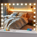 Hasipu Vanity Mirror with Lights, 40" x 29" Hollywood Mirror, Makeup Mirror with 21 Dimmable Bulbs and 10X Magnification, 3 Colors Modes, Touch Control, USB Charging Port, Type-C (Round White)
