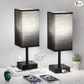 aooshine Black Lamp for Nightstand - Touch Table Lamp with Type C + A and AC Outlet, Square Charging Lamps for Bedroom Decor, Small Night Light for Office, Dorm Lamp for Men, E26 Bulb Included