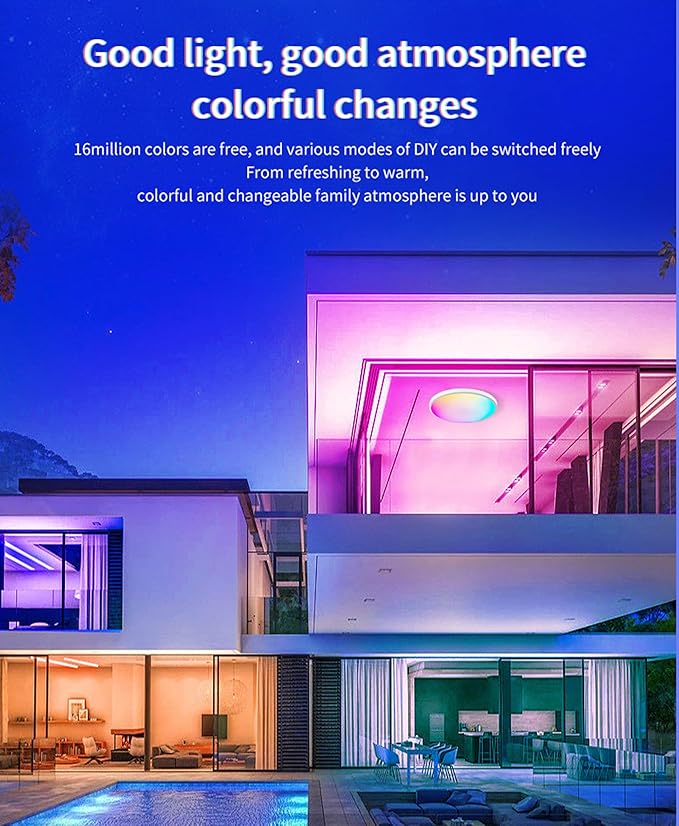 Led Ceiling Lamp Dimmable with Remote Control, 24W 16 Million RGB Color Changing Smart led Ceiling Light Controllable via App, 2400LM Ceiling Light Ø30CM Lamp for Living Room Bedroom, White