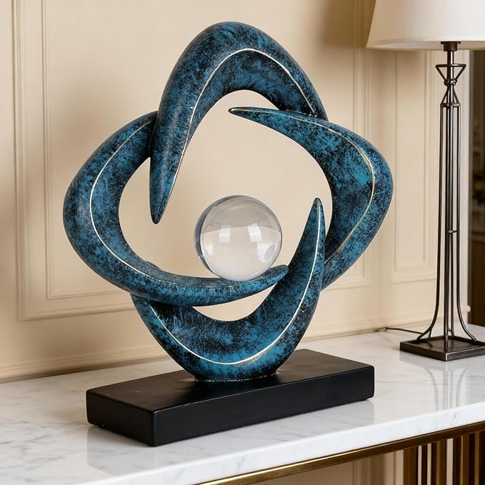 Abstract Art Sculpture, Resin Gold Decorative Statue, Modern White Ornaments for Living Room, Decorativas Modernas for Coffee Table/Entryway/Office Collectibles (Blue&Gold)