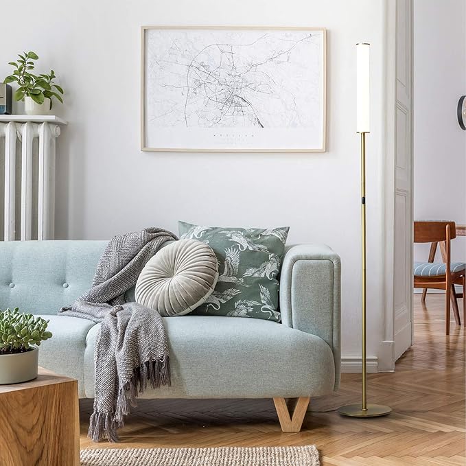 O’Bright LED Cylinder Floor Lamp with Remote Control, Full Range Dimming, Adjustable Color Temperature 3000K-6000K, Minimalist Standing Lamps for Living Room, Bedrooms and Office, Antique Brass