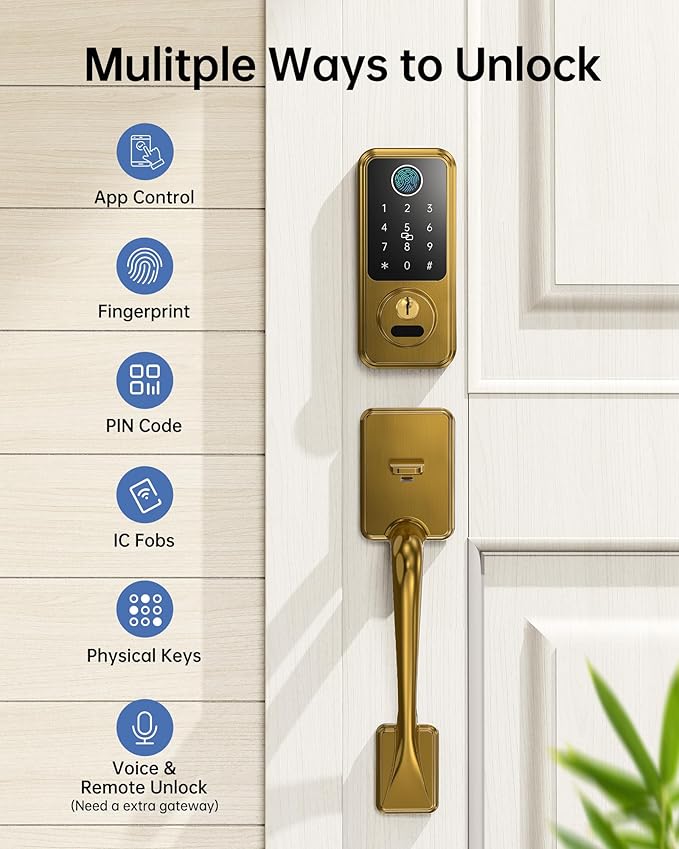 Hornbill Keyless Entry Door Lock, Smart Front Door Lock Set, Smart Deadbolt Keypad Handle Set for Home/House/Airbnb/Office, Auto-Lock,Bronze Brown