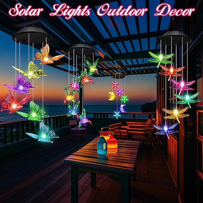 Mom Grandma Nana Wife Sister Gifts for Mothers Day, Easter Mother Birthday Gardening Hummingbird Gifts for Women, Winzwon Wind Chimes Solar Lights Outdoor Decor for Garden Patio Yard Porch