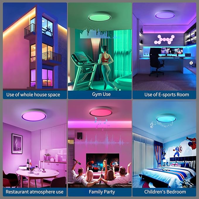 Smart LED Music Ceiling Light,with Remote Control Bluetooth Speaker RGB Dimmable,15.74 inch 36W,WiFi App Compatible with Alexa Google Home,Suitable for Bedroom, Living Room and Children's Room