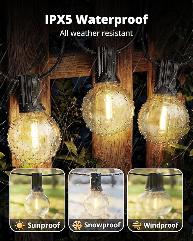 VIPAR Outdoor String Lights, 30FT 13 G40 Bulbs Patio Lights Outdoor Waterproof, Shatterproof Connectable LED Outside Hanging Light for Balcony, Backyard, Porch, Garden, Deck, Bistro, 2700K Dimmable