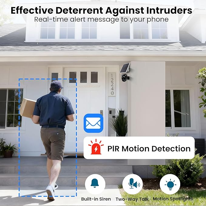 2026 Upgraded 2K Wireless Outdoor Security Cameras with Solar Panels, Free Cloud Storage, AI Motion Detection, Spotlight & Siren Alarm, 2-Way Talk, IP66 Waterproof