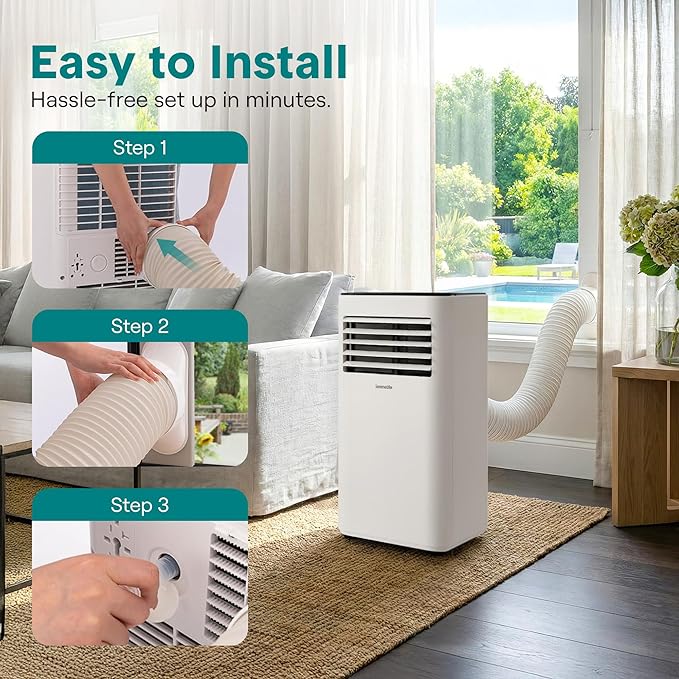 SereneLife Small Air Conditioner Portable 8,000 BTU with Built-in Dehumidifier - Portable AC unit for rooms up to 350 sq ft - WiFi app + Remote Control, Window Mount Exhaust Kit