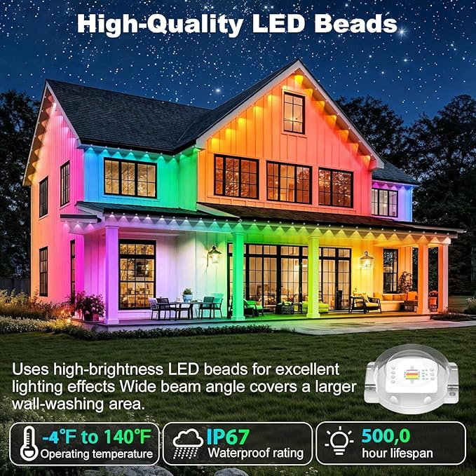 300FT Permanent Outdoor Lights Waterproof with Smart App Control Remote,DIY Scene Modes,Music Sync hronization,Eaves Lights for Garden Decor,Deck,Christmas