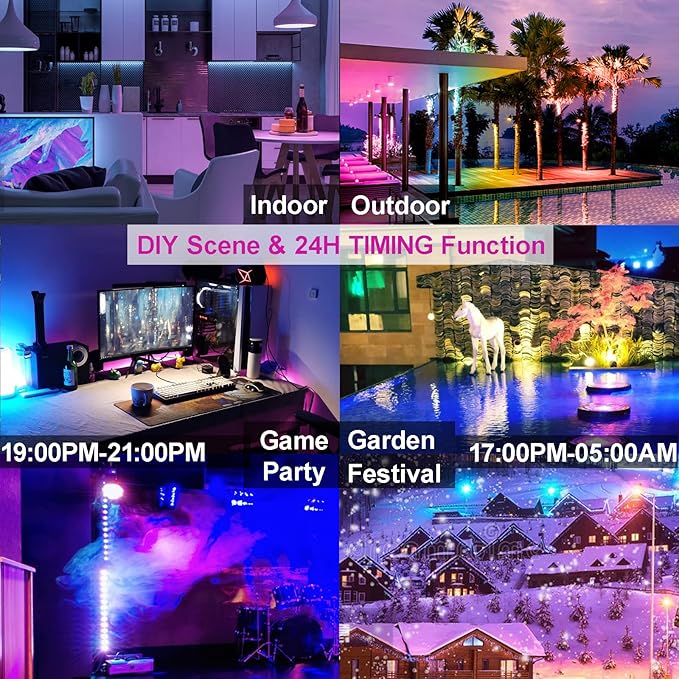 LED Flood Light Outdoor 800W Equivalent, Bluetooth Smart Color Change Landscape Lighting, DIY-Scene+RGB Colors+Warm White 2700K - APP&Group Control & Timing IP66 Waterproof US 3-Plug Up Light 2Pack