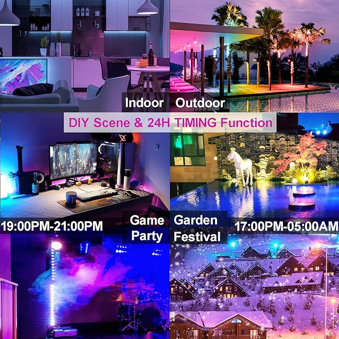 LED Flood Light Outdoor 800W Equivalent Bluetooth Smart Color Change Landscape Lighting DIY-Scene+RGB Colors+Warm White 2700K - APP & Group Control & Timing,IP66 Waterproof US 3-Plug Up Light 4Pack