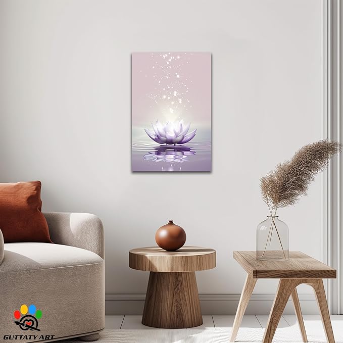Zen Canvas Wall Art, White Lotus Flower Bloom in Water Wall Poster, Lotus Flower Canvas Art Print, Calm Relax Picture, Modern Framed Spiritual Home Artwork for Bathroom Spa Yoga Decor 12x18 inch