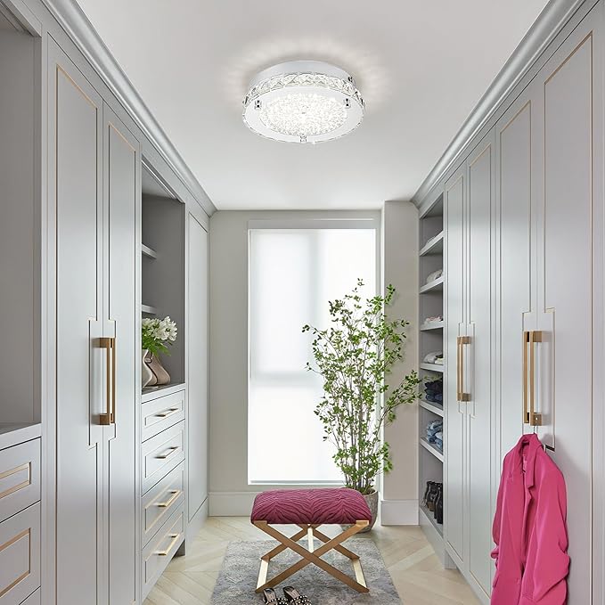 Flush Mount Crystal Ceiling Light Modernn Ceiling Mounted Light Hallway Light Fixtures LED 4000K Round Ceiling Light 8 Inch for Small Space, Bedroom, Foyer, Entryway, Bathoom, Kitchen