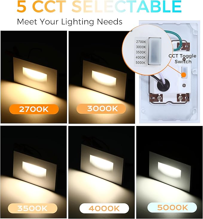 CLOUDY BAY 120V 5CCT Dimmable LED Indoor Outdoor Step Light,2700K/3000K/3500K/4000K/5000K,Stair Light,White,Pack of 6