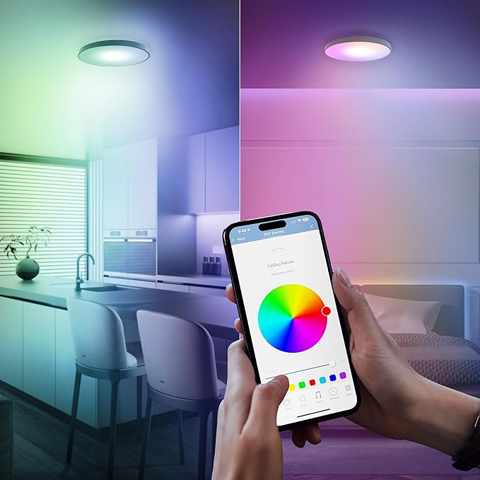 Feit Electric Smart Ceiling Light Fixture, 15" Round Flush Mount, Color Changing, Music Sync, Works with Alexa and Google Home Asst, 30W, 1600 Lumens, Tunable White, 22-Year Lifetime, FM15/RGBW/DIM/AG