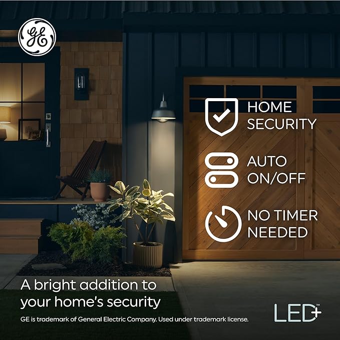 GE LED+ CA11 Dusk to Dawn LED Light Bulbs, Automatic On/Off Outdoor Security Lights, Daylight, E26 Medium Base (2 Pack)