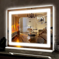ROLOVE 22x19 Inch Lighted Vanity Mirror, Large LED Makeup Mirror with 3 Color Modes, Dimmable Touch Control, Wall Mount & Tabletop, with Detachable 10X Magnification Mirror, White