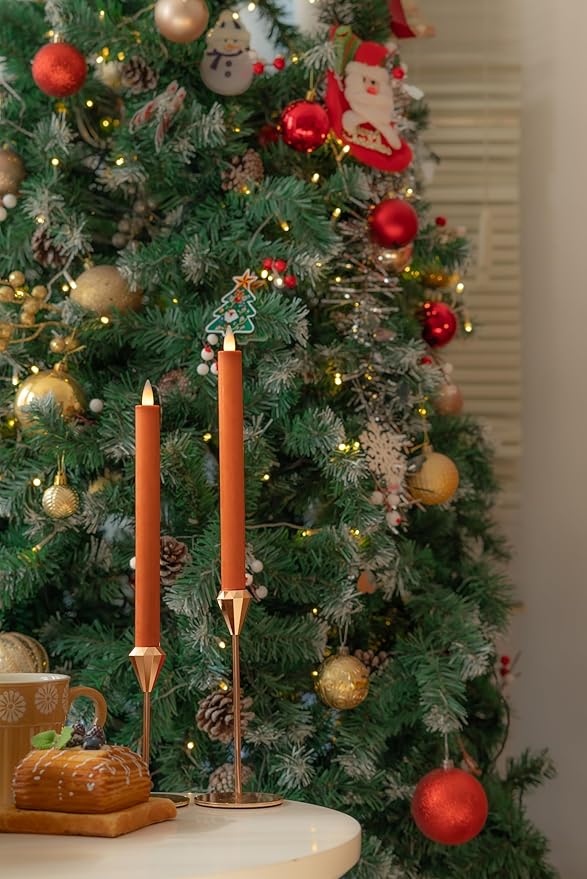 Flameless Taper Candles Flickering with Remote and Timer, 3D Moving Flame Taper Candle Battery Operated to 400 Hours, 9 Inch Window Candles, (Orange)