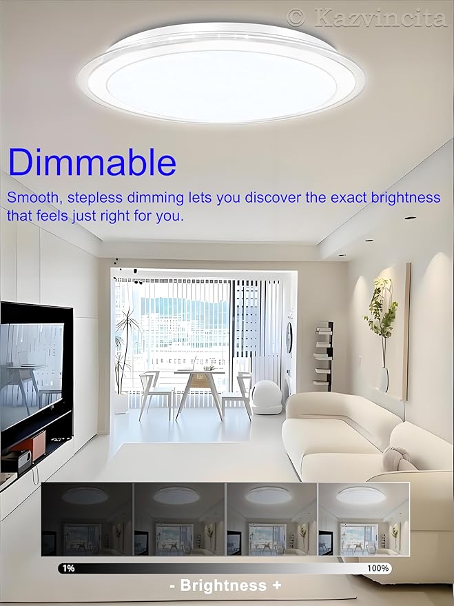 Dimmable Round LED Ceiling Light Flush Mount 21 Inch 60W Built-in Bluetooth Speaker Modern Lighting Fixtures RGB Ambient Ceiling Lamp Suitable for Bedrooms Kitchen Kids' Rooms and More