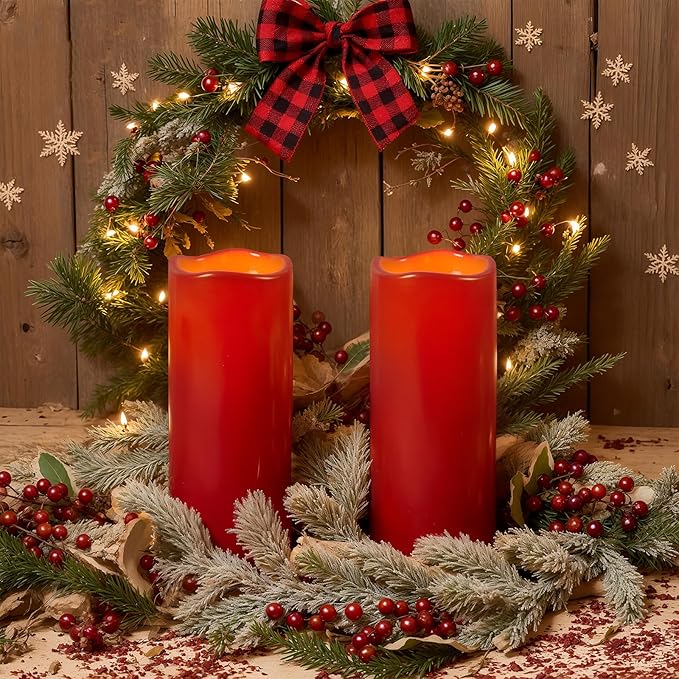Homemory 4"x10" Burgundy Flameless Candles, Red Candles, Outdoor Waterproof Flameless Candles with Remote and Timers, Battery Operated LED Pillar Candles, Christmas Decor, Won't Melt Plastic, Set of 2