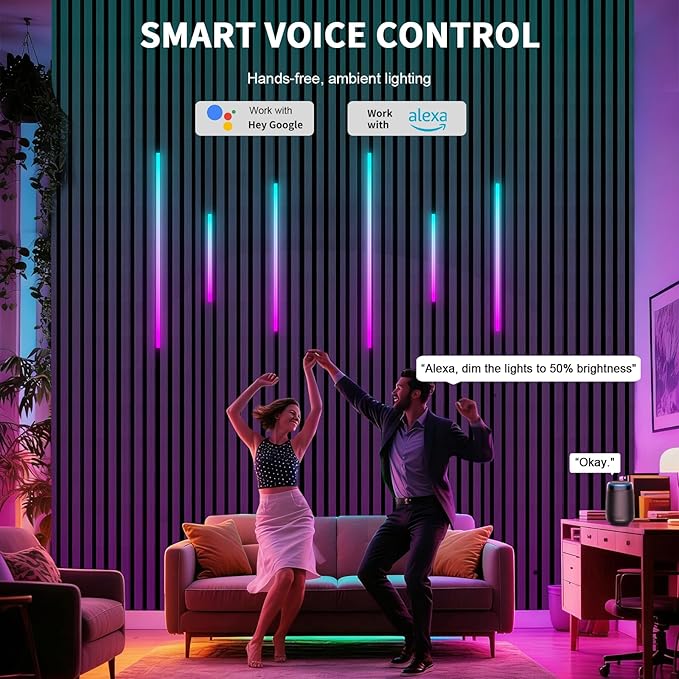 RGB+IC Led Recessed Lighting Kit Wall Panel Lights, 6PCS Smart Color Chasing Wood Slat LED Lights with Alexa & WiFi APP Control, DIY RGB Strip Lighting for Acoustic Panels, Game Room (15″+22″+35″)