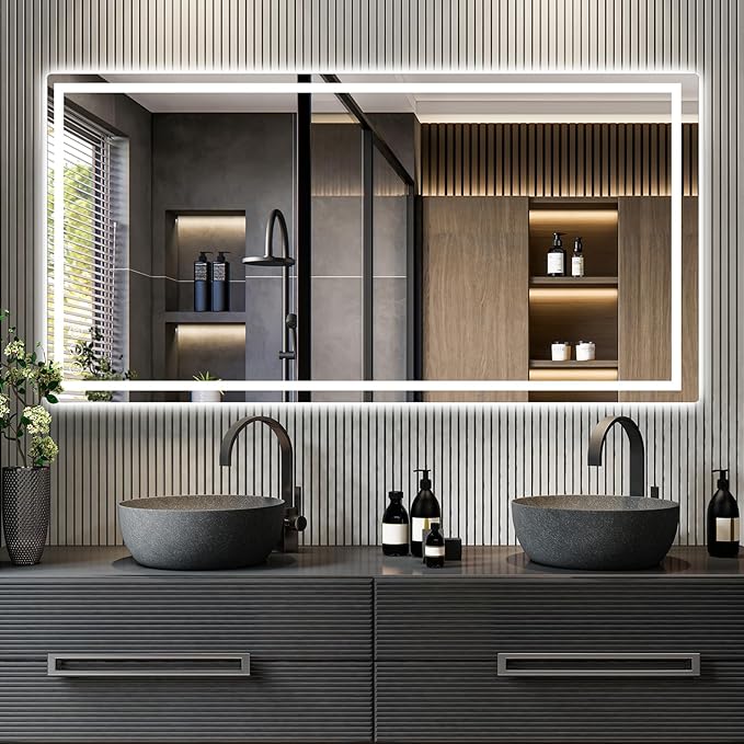 60x36 LED Bathroom Mirror with Lights, Anti Fog Vanity Mirror Wall Mounted, Dimmable Front Light and Backlight, Memory Function Tempered Glass, Shatter Proof ETL Listed