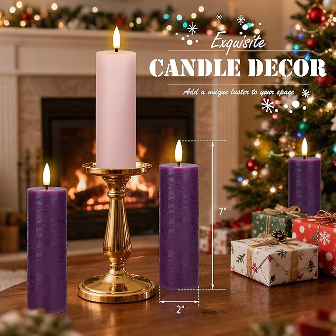 Flameless Advent Candles Set of 4, Real Wax Advent Pillar Candles Battery Operated 9.6", Purple and Pink Christmas LED Candle for Wreath, Christ, Home, Church, Catholic Decoration
