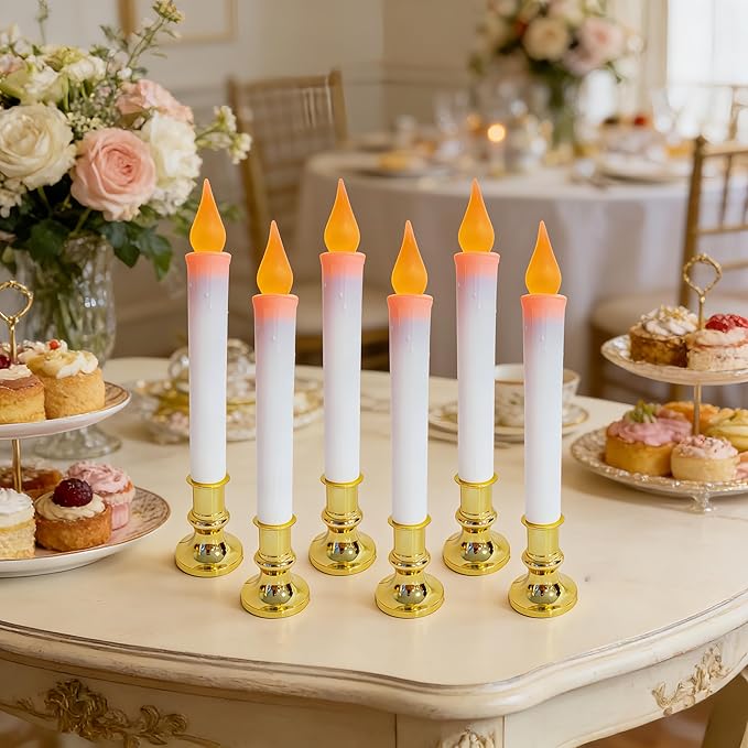 20 Pack 9" Gold Base LED Candle Lights with Dusk to Dawn Sensor, Battery Powered Flameless Candles for Indoor Table Party Decor