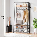 Coat Rack Hall Tree with Shoe Storage Bench, 4-in-1 Entryway Organizer, 5 Hooks & 3-Tier Shoe Rack, Freestanding Metal Frame for Hallway, Front Door
