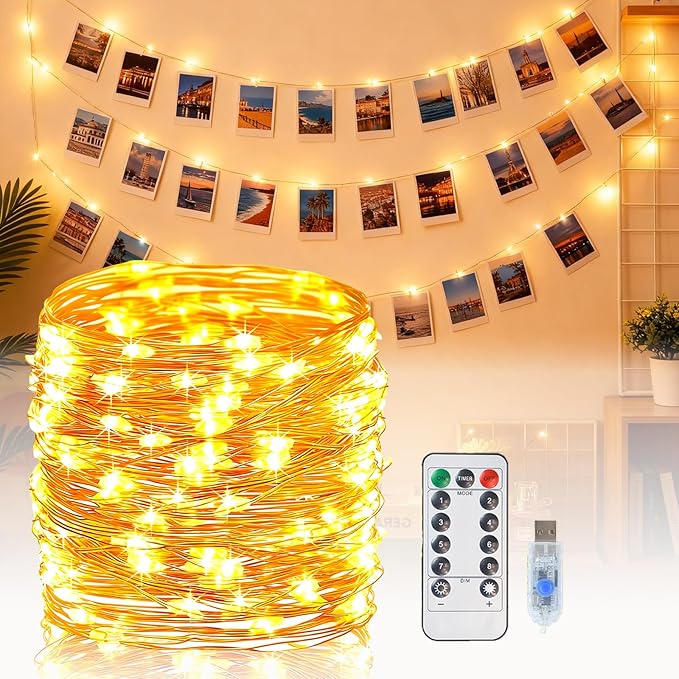 Lemical Fairy Lights 65.6FT 200 LED USB Plug in Twinkle String Lights with Remote and Timer 8 Modes Waterproof Copper Wire Starry Light for Christmas Mason Jars DIY Wedding Table Decor(Warm White)
