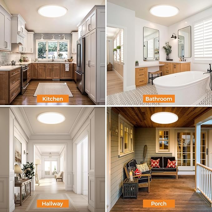 8PACK LED Flush Mount Ceiling Light Fixture, 3000K-4000K-6500K & 150W Equivalent Modern Kitchen Recessed Ceiling Lamp 24W 3200Lm 12Inch Closet Round Surface for Bathroom Laundry Bedroom Hallway