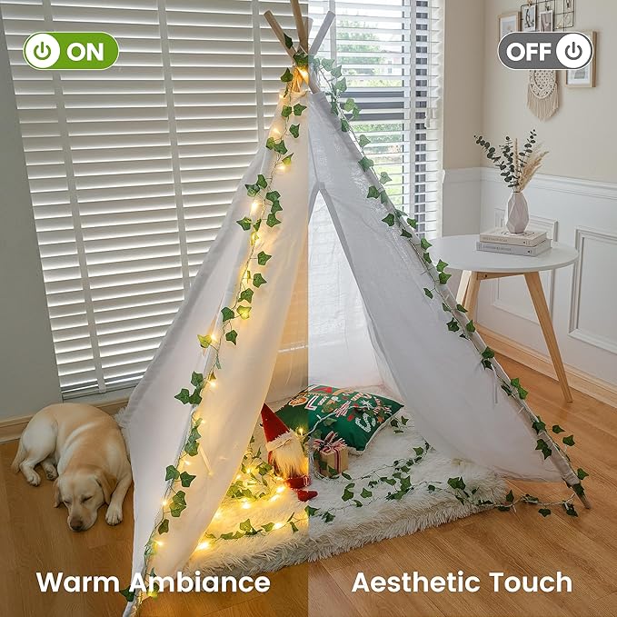 Vine with Fairy Lights, 23 FT 73 LED Ivy Leaf Lights Indoor Plug in, Fake Vine String Lights for Bedroom, Dorm, Wall, Party, Garden, Birthday, Wedding, Room Decor, Warm White